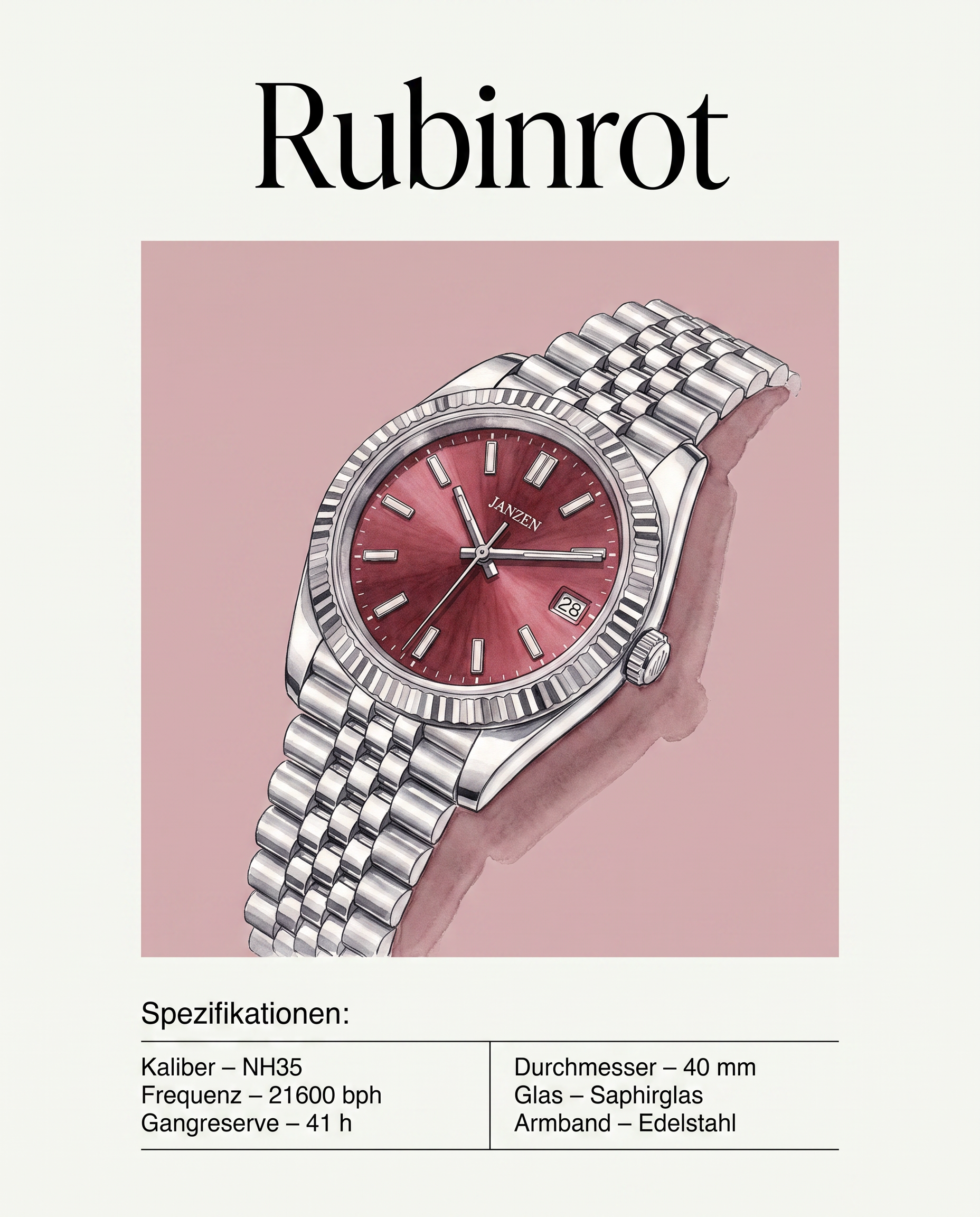Janzen Datejust Rubinrot - Datenblatt-Poster