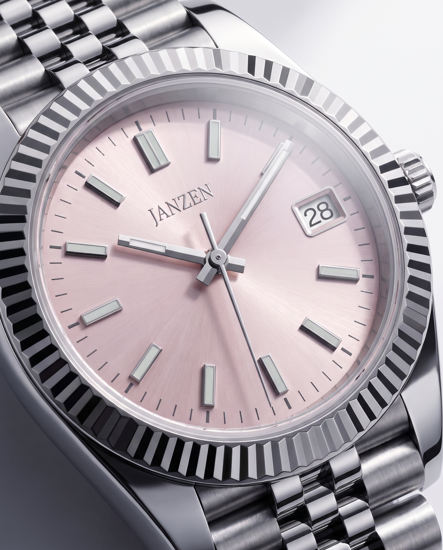 Sport 40mm Rose, Zifferblatt und Luenette im Detail