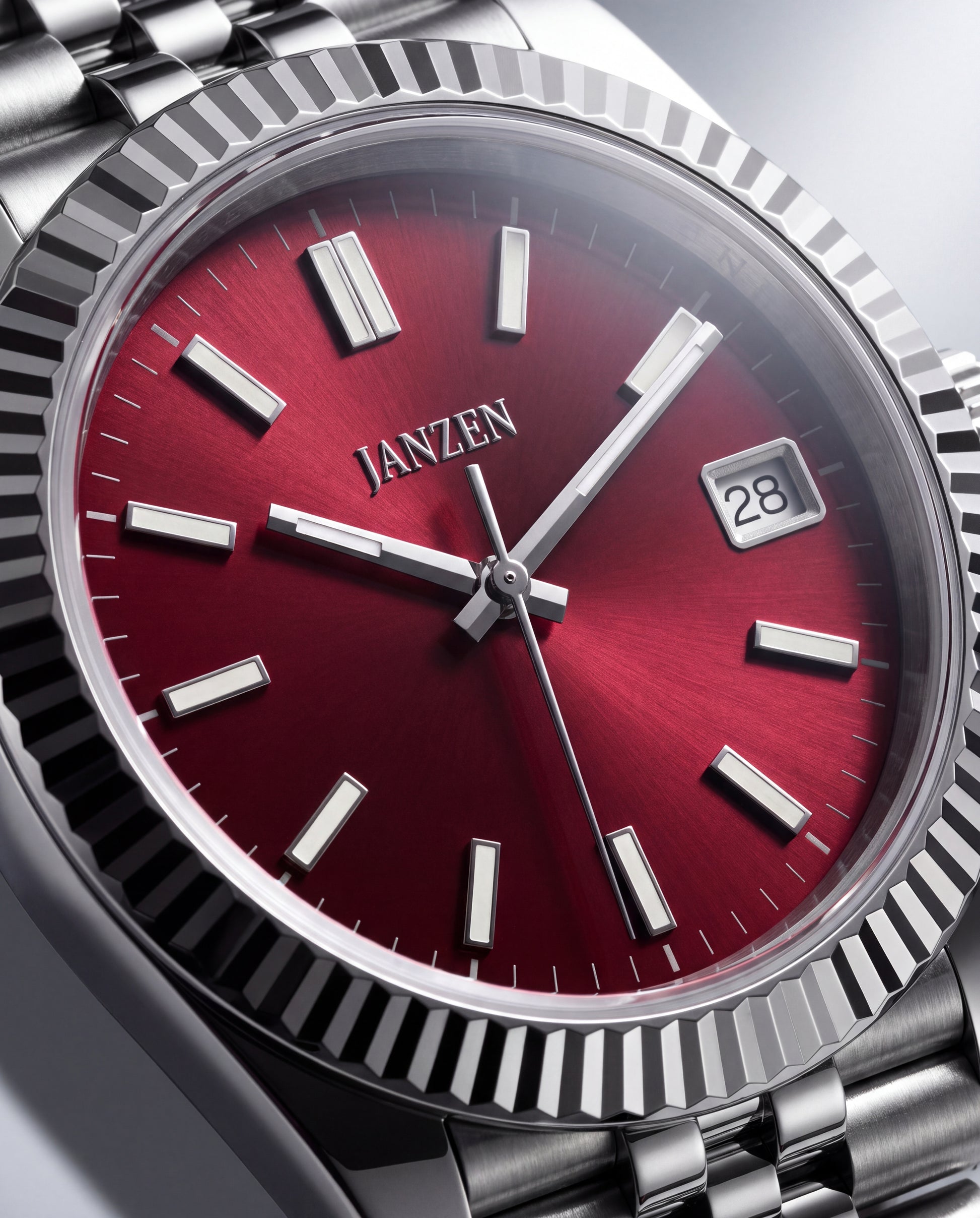 Datejust Jubilee - Sport - 40mm - Rubinrot - Zifferblatt und Luenette im Detail