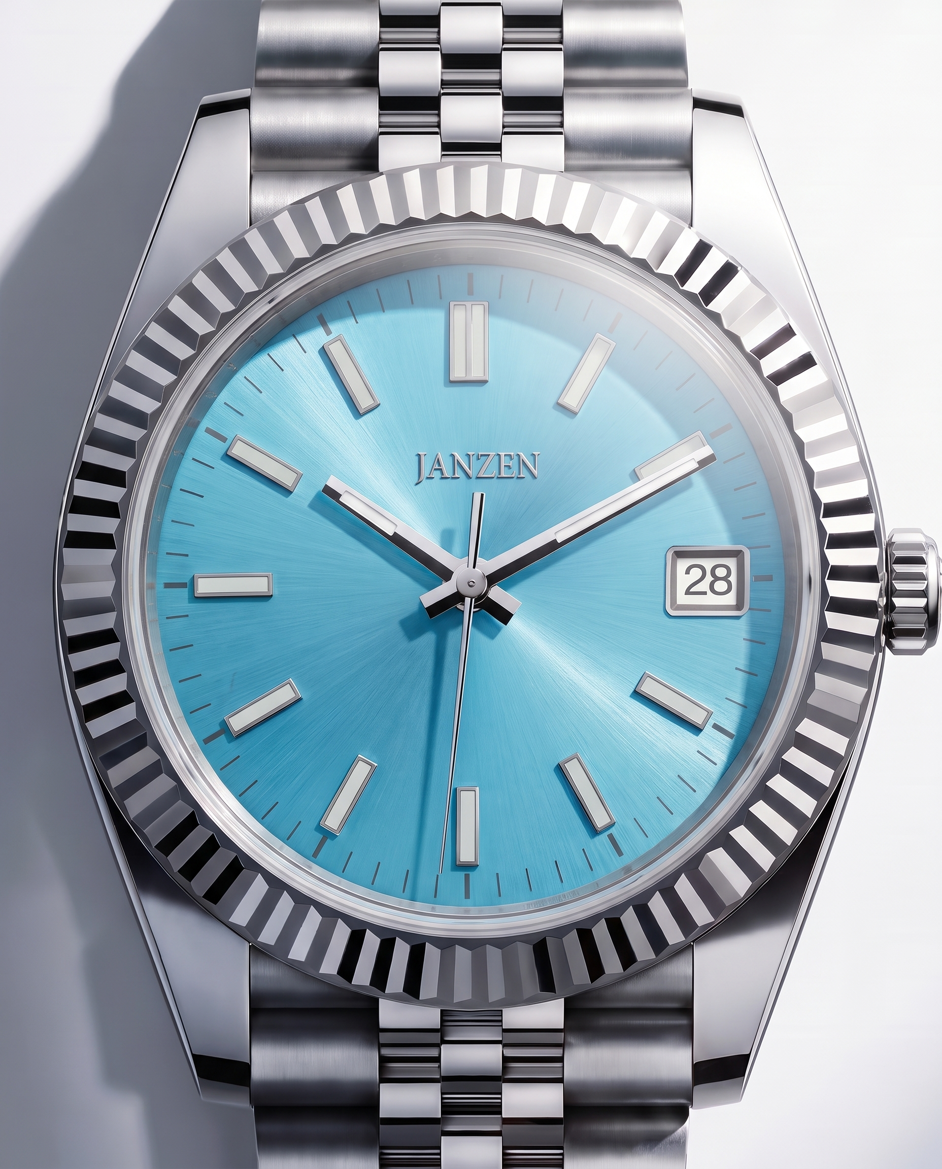 Sport 40mm Tiffany Blue, Zifferblatt und Luenette im Detail