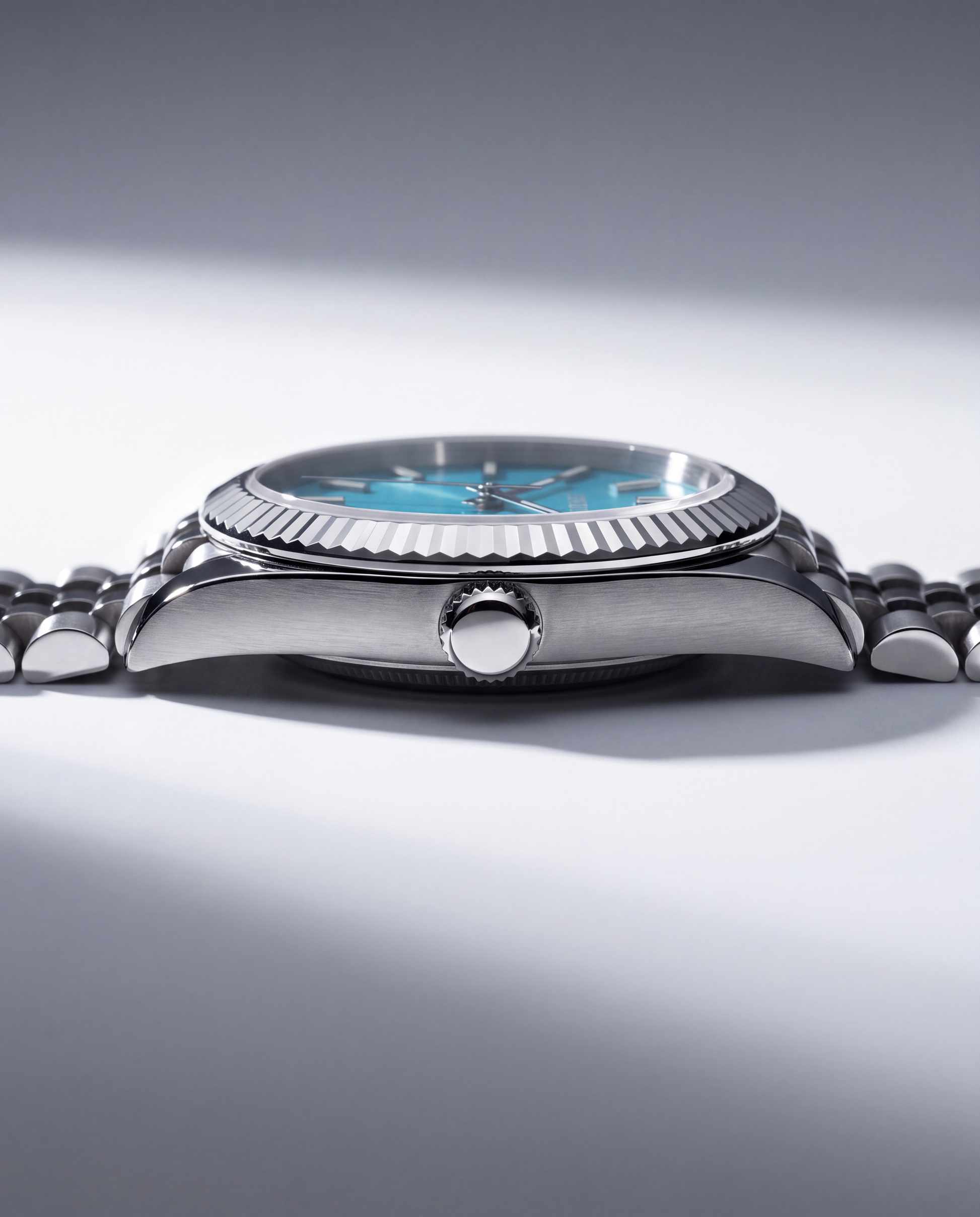 Datejust Jubilee - Sport - 40mm - Tiffany Blue - Gehaeuse von der Seite, Blick auf die Krone